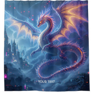 Rideaux De Douche Cité fantastique du dragon bleu mignon