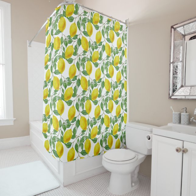 Rideaux De Douche Citron Luxuriant Blanc (En situation)