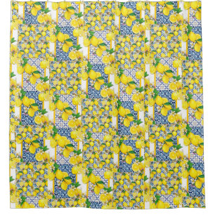 Rideaux De Douche Citron portugais Azulejo Méditerranée Santorin