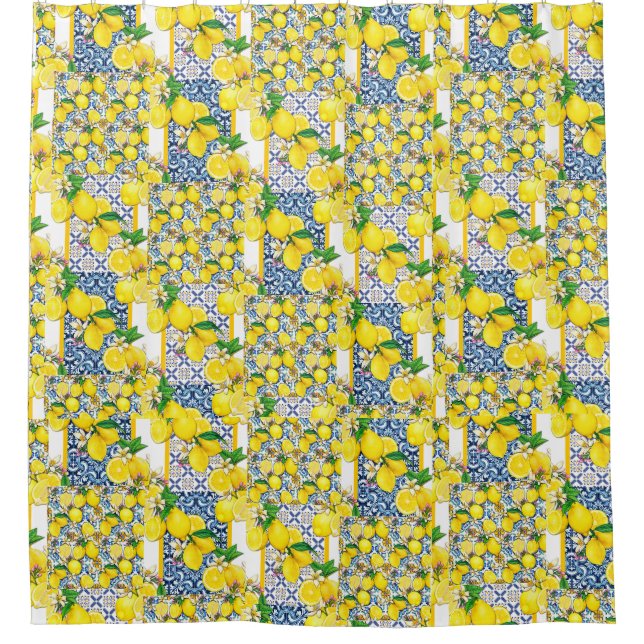 Rideaux De Douche Citron portugais Azulejo Méditerranée Santorin (Devant)