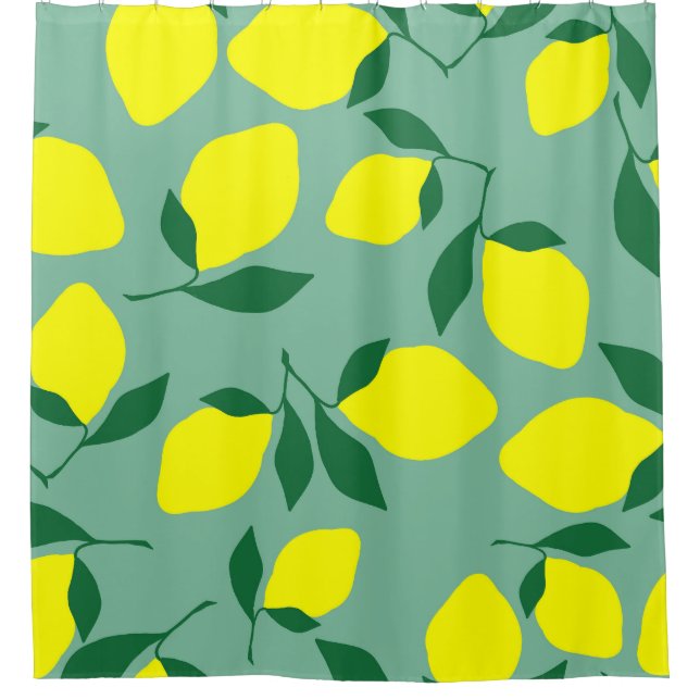 Rideaux De Douche Citron simple, Arrière - plan vert. (Devant)