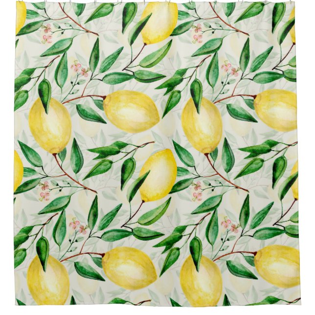 Rideaux De Douche citrons aquarelle, motif de fruits sans soudure. (Devant)