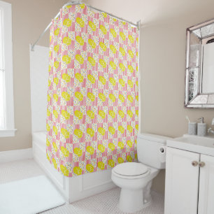 Rideaux De Douche Citrons jaunes - Cercles de rayures roses Points