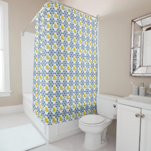 Rideaux De Douche Citrons & Motif bleu carrelage marocain