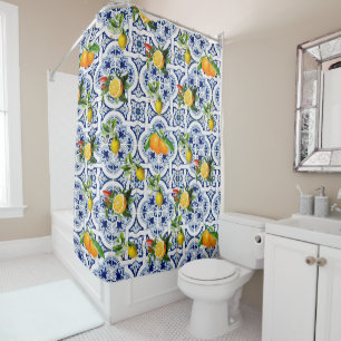 Rideaux De Douche citrons siciliens et oranges motif vintage