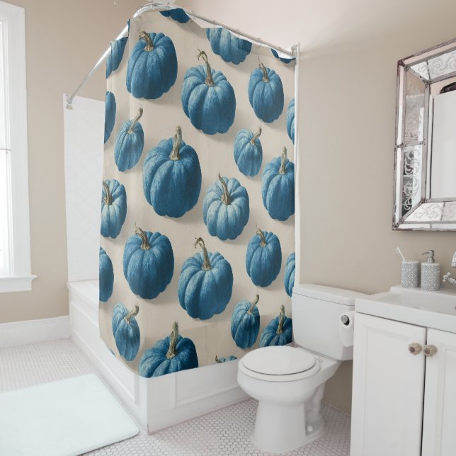 Rideaux De Douche Citrouille bleu moderne Design d'automne (En situation)