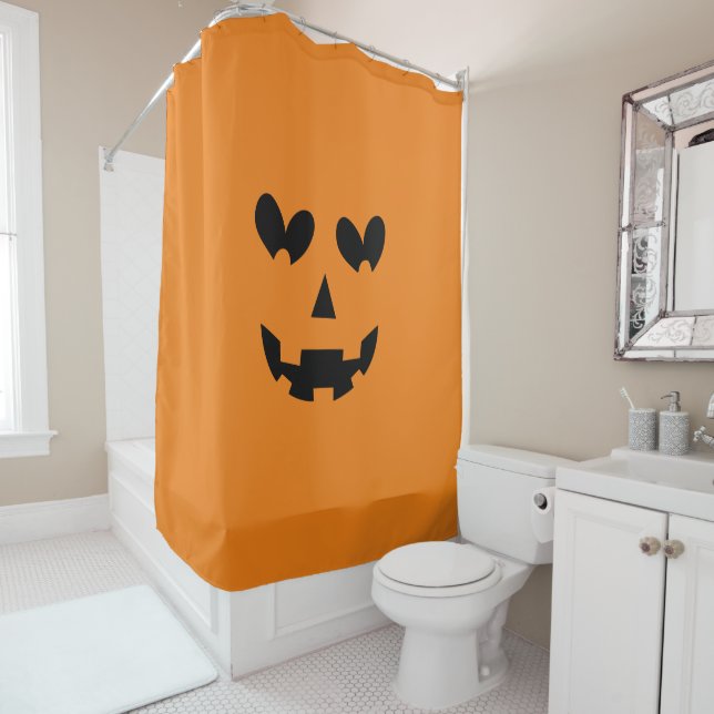 Rideaux De Douche Citrouille cœur heureux orange et noir Halloween  (En situation)