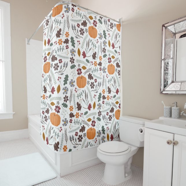 Rideaux De Douche Citrouille d'automne motif graphique contemporain (En situation)