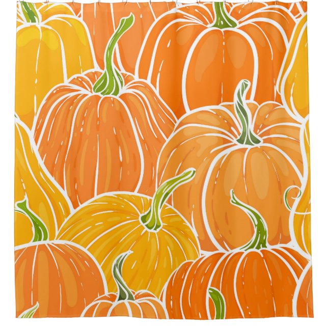 Rideaux De Douche Citrouille de dessin, motif d'automne mignon. (Devant)