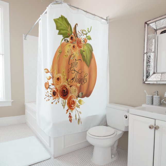 Rideaux De Douche Citrouille florale Remercier  (En situation)