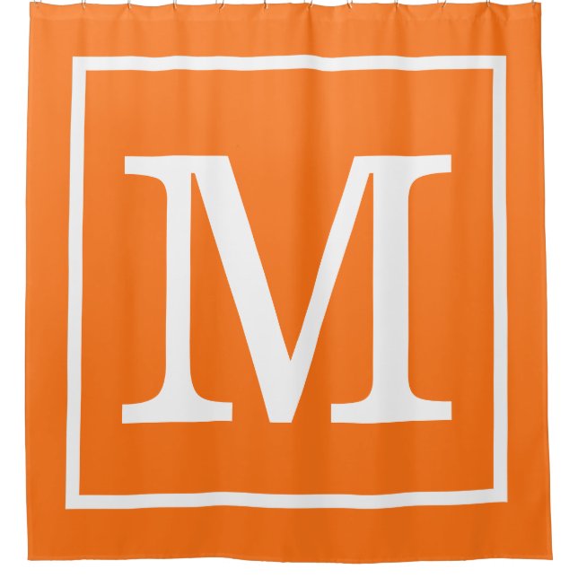 Rideaux De Douche Citrouille orange blanc encadré XL Monogramme init (Devant)