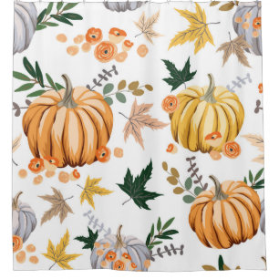 Rideaux De Douche Citrouille orange d'automne et fleurs motif