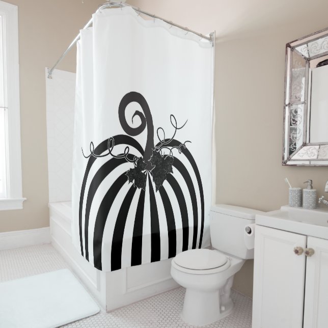 Rideaux De Douche Citrouille rayée noir et blanc Chic Automne (En situation)