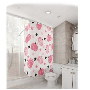 Rideaux De Douche Citrouille rose et noire avec étoiles Halloween et