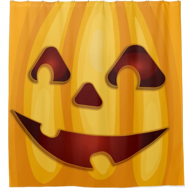 Rideaux De Douche Citrouille sculpté souriant design Halloween (Devant)