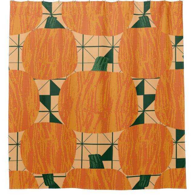 Rideaux De Douche Citrouille : Triangle géométrique rétro. (Devant)