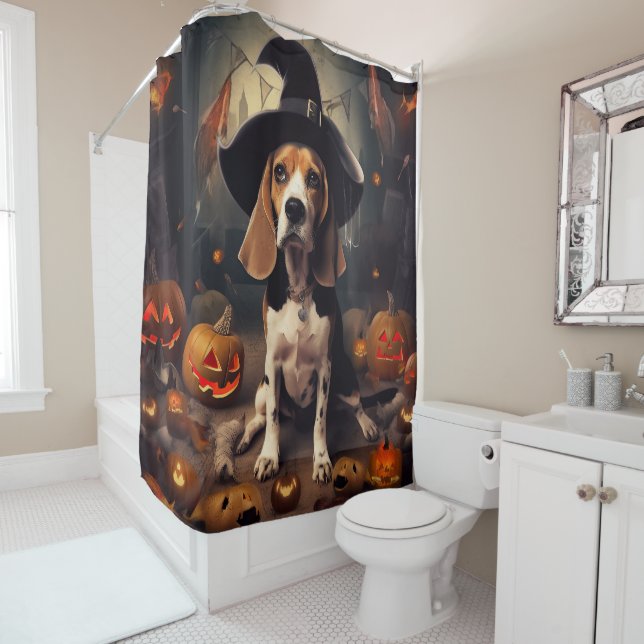 Rideaux De Douche Citrouilles Beagle Halloween Épouvantables (En situation)