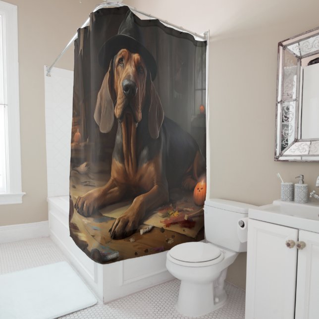 Rideaux De Douche Citrouilles de Bloodhound Halloween effrayant (En situation)
