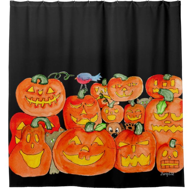 Rideaux De Douche Citrouilles d'Halloween avec des Animaux (Devant)