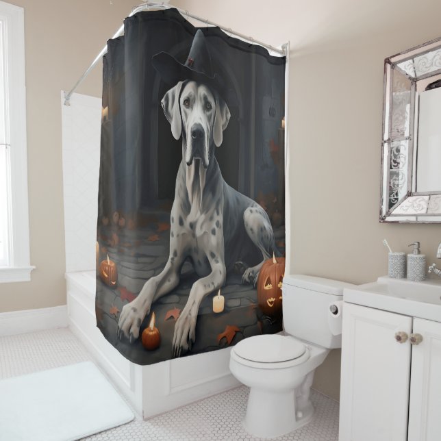 Rideaux De Douche Citrouilles Great Dane Halloween Épouvantable Flip (En situation)