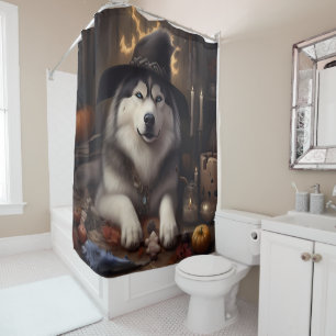 Rideaux De Douche Citrouilles Malamute d'Alaska Halloween Épouvantab