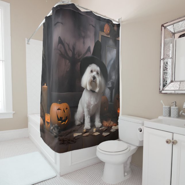 Rideaux De Douche Citrouilles maltaises Halloween Épouvantable (En situation)
