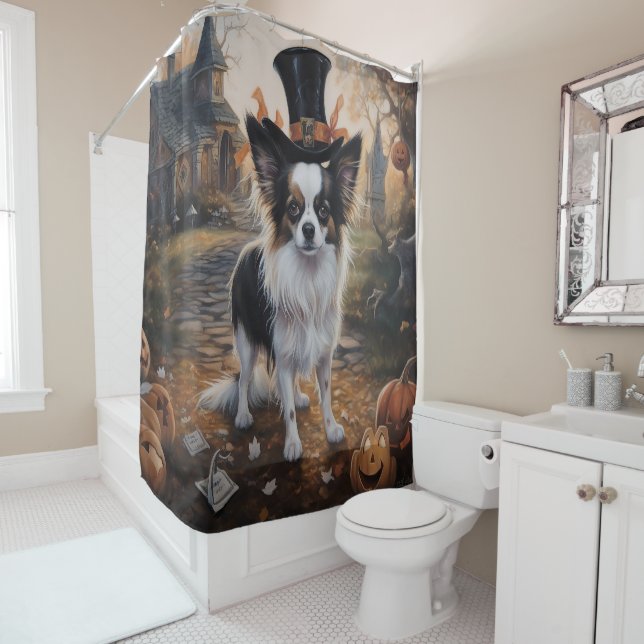 Rideaux De Douche Citrouilles Papillon Halloween Épouvantable (En situation)