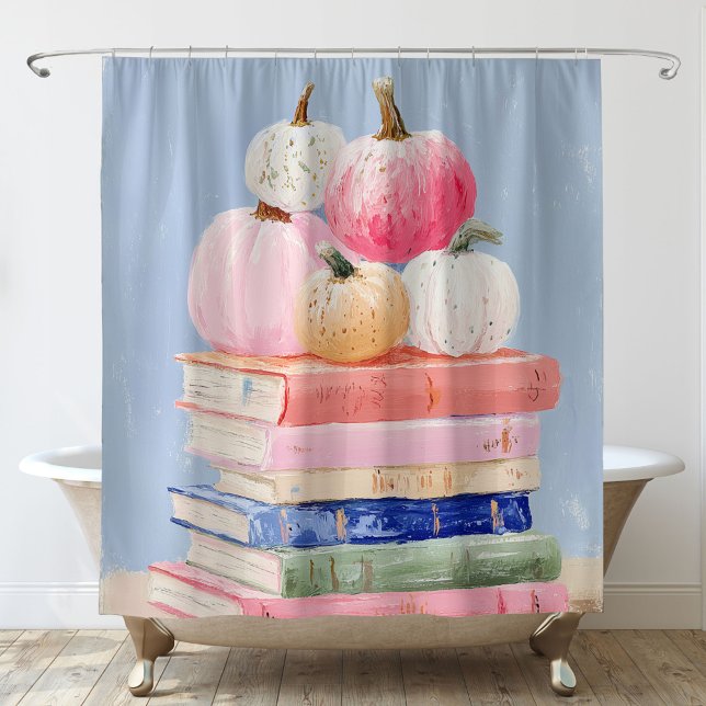 Rideaux De Douche Citrouilles pastel d'automne sur des livres (Créateur téléchargé)
