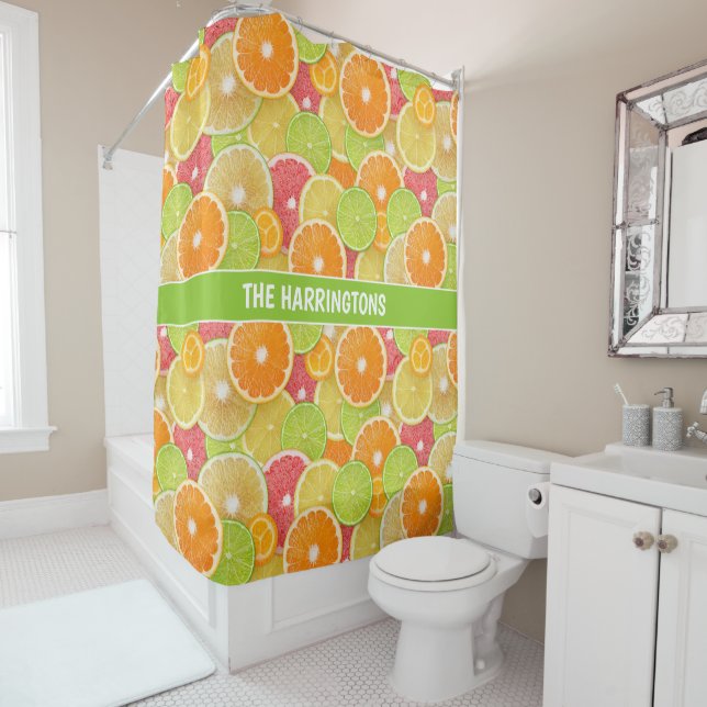 Rideaux De Douche Citrus coloré nom personnalisé (En situation)