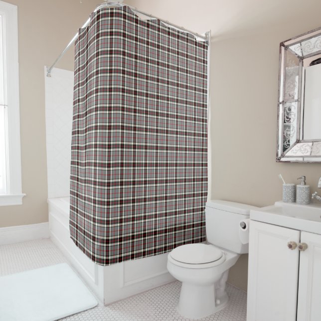 Rideaux De Douche Clan gris, rouge et noir Plaid Thompson Tartan (En situation)