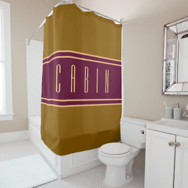 Rideaux De Douche Classé Golden Brown Burgundy Stripes Cabine Texte (En situation)