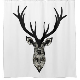Rideaux De Douche Classic Cerf Tête de Cerf Animal gris noir