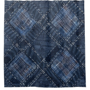 Rideaux De Douche Classic Indigo Diamond Stitch Denim Motif