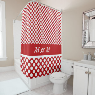 Rideaux De Douche Classic Monogramme Pot Rouge & Blanc Polka