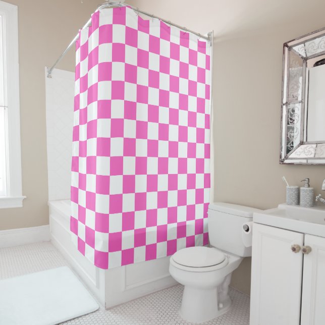 Rideaux De Douche Classic visual pink checkerboard  (En situation)