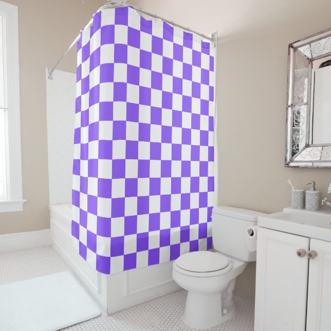 Rideaux De Douche Classic visual purple checkerboard  (En situation)
