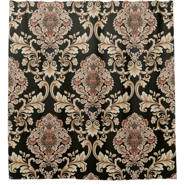 Rideaux De Douche classique damask jacquard motif avec cadre abstrai (Devant)