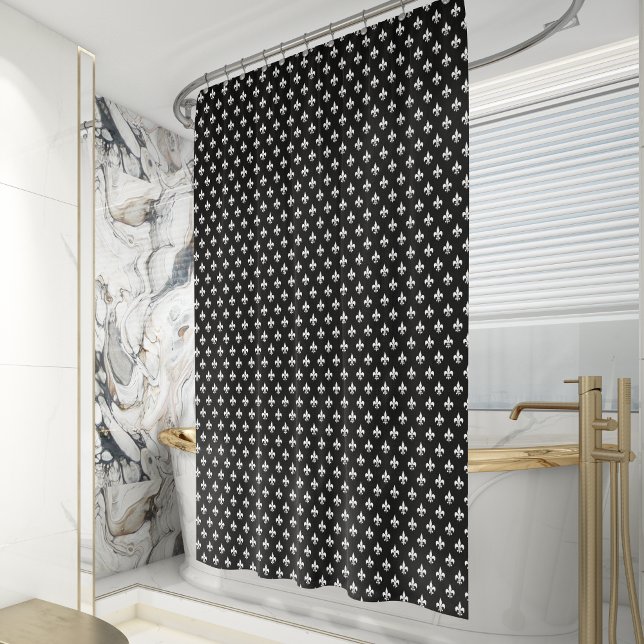 Rideaux De Douche Classique Fleur de Lis Motif Noir Blanc (Créateur téléchargé)