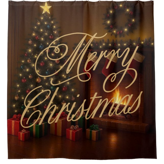 Rideaux De Douche Classique, Joyeux Noël traditionnel  (Devant)