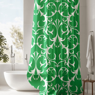 Rideaux De Douche Classique Kelly Green & White Damask Floral