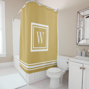 Rideaux De Douche Classique Monogramme Carré Moutarde et Blanc