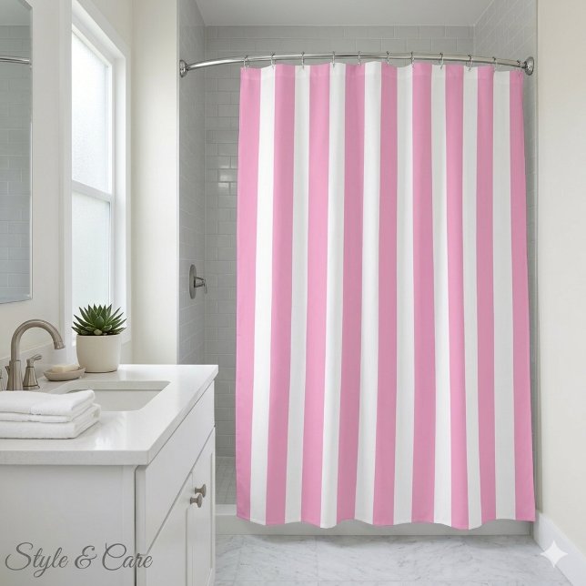 Rideaux De Douche Classique rayé rose clair et blanc (Classic Light Pink and White Striped Shower Curtain)
