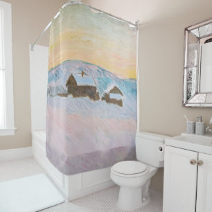 Rideaux De Douche Claude Monet - Norvège Paysage, Maisons Bleues