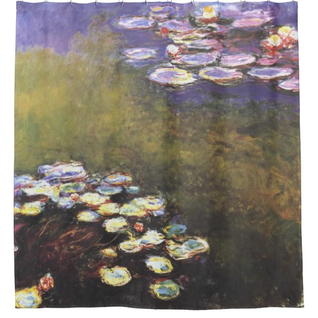 Rideaux De Douche Claude Monet, Nymphéas, sur Vert et Violet (Devant)