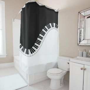 Rideaux De Douche Clavier de piano design de musique noir et blanc