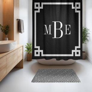 Rideaux De Douche Clé grecque noir et blanc Monogramme