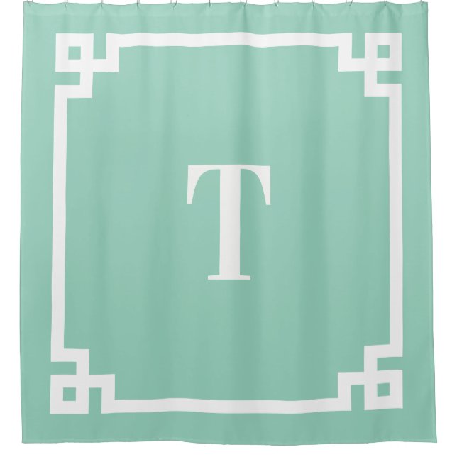 Rideaux De Douche Clé grecque simple monogramme blanc et sarcelle cl (Devant)