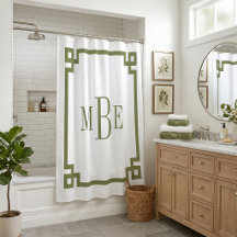 Clé grecque vert olive et blanc | Monogrammé