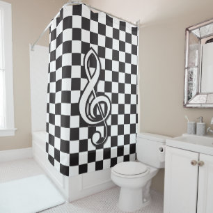 Rideaux De Douche Clef triple noire et blanche moderne sur le damier