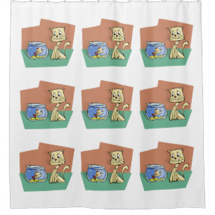 Rideaux De Douche Clipart de chat et de poisson